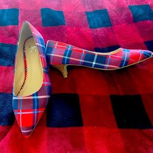 Plaid kitten heels